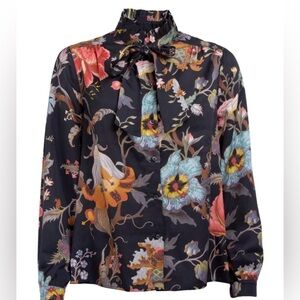 Barbour Black Floral Button Up Shirt Blouse Top  Women's Size 12 - worn twice
